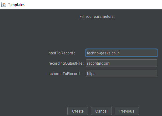 give parameters in recording template